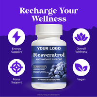 Capsules de Resvératrol 1200mg certifiées HACCP, marque privée, pour le bien-être antioxydant quotidien et l'équilibre systémique, formule non-OGM