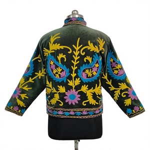 เสื้อแจ็คเก็ตซูซานีปักลายดอกไม้สไตล์แคชเมียร์ งานฝีมือประณีต ดีไซน์คอตั้งหรูหรา สีเขียวเข้มเข้มข้น - Product Image 2