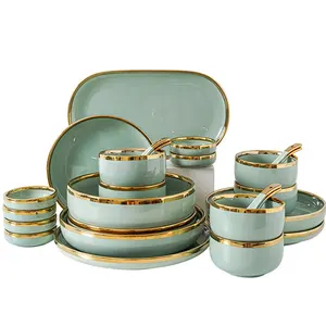 Scandinavian Matcha Green Series Tableware Bowl and Dish Set Home Ceramic Tableware