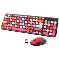 Clavier et souris sans fil OEM ODM, clavier rétro de type machine à écrire avec touches rondes, 2,4 GHz USB, clavier et souris sans fil mignons