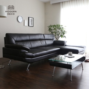 Custom Zwart Bruin Faux Lederen Sofa Met <span class=keywords><strong>Chaise</strong></span> - Product Image 4