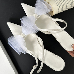 2025 Fashionable White Slingshot High Heel Wedding <b>Shoes</b> for Women Ankle Strap Sandals with Mesh Bow High Top Style for Summer - Product Image 1