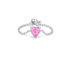 S925 <b>Silver</b> Heart Shape <b>Opal</b> Open <b>Silver</b> Stackable Band <b>Ring</b> Bezel Setting Romantic Women's Gemstone Jewelry - Product Image 1