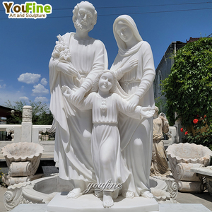 YOUFINE grandeur nature sculpté à la main religieux catholique décor naturel blanc extérieur marbre sainte famille blanc Statue Sculpture - Product Image 3
