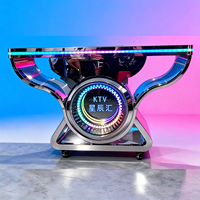 Table de DJ portable en acier inoxydable avec logo personnalisé OEM, éclairage LED, roues amovibles, pour événements, fêtes, bars, discothèques