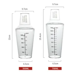 Giá Rẻ OEM 500Ml/700Ml Nhựa Cocktail Shaker Với Số Đo Rõ Ràng Nhựa Cocktail Shakers