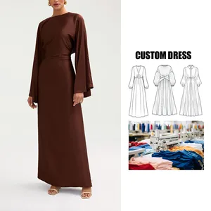 महिलाओं के लिए क्लेड वेस्टिटो डोना एलिगेंट 2024 नई महिलाओं के कपड़े कपड़े कस्टम फैशन लंबी आस्तीन साटन मैक्सी ड्रेस
