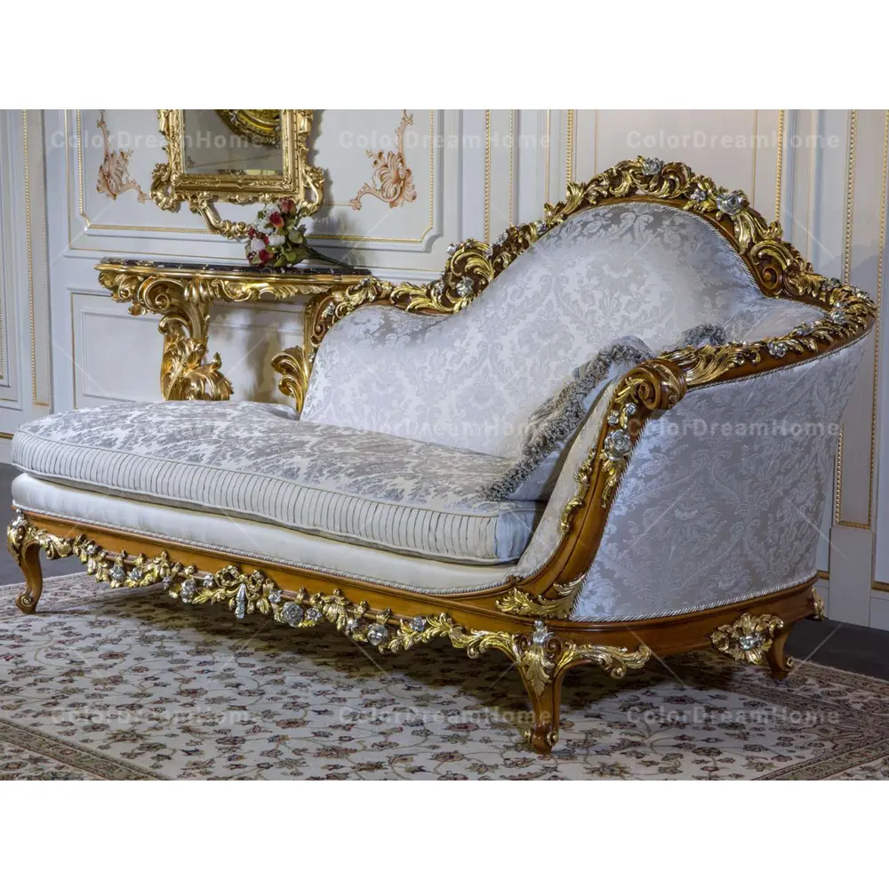 Lujo estilo barroco antiguo tallado a mano de madera Chaise Lounge sofá Royal Chaise Lounge sillas