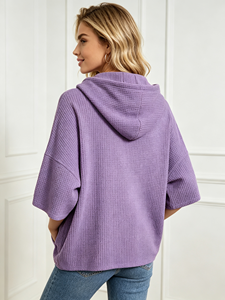 Sudadera con capucha extragrande de media cremallera y manga tres cuartos, corte holgado, informal, con servicio de personalización disponible para mujer - Product Image 3