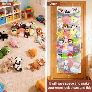 Hanging Stuffed Animal Storage Over Door <b>Large</b> <b>Plush</b> Toy Organizer White Detachable Metal Hook Kids Room Storage Solution - Product Image 3