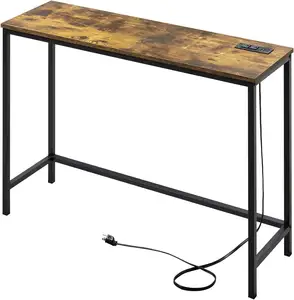 Console Entryway Table with 2 Power Outlets and 2 USB Ports Industrial Narrow Sofa Table for Hallway Living Room Bedroom
