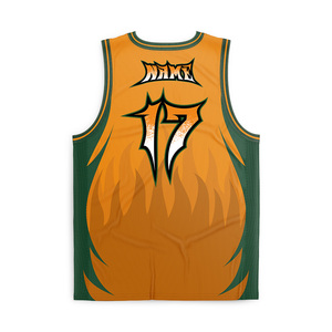 Ensemble d'uniformes de basketball sublimés HEALY à motif flamme, bicolore orange et vert, en maille respirante à séchage rapide - Product Image 2