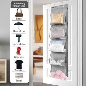 Organisateur de sacs à main suspendu sur la porte avec 5 poches faciles d'accès pour ranger serviettes, foulards et parapluies - Product Image 2