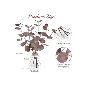 Planta Artificial de Lujo, <span class=keywords><strong>Eucalipto</strong></span> Morado de Doble Cara en Florero de Vidrio <span class=keywords><strong>con</strong></span> Agua Artificial Realista para Decoración de Bodas y Fiestas - Product Image 2