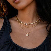 Set Kalung Berlapis Trendy yang Dapat Ditumpuk, Baja Anti Karat Berlapis Emas dengan Zirkonia Kubik Bentuk Pir, Kalung Multi Lapis untuk Wanita Grosir
