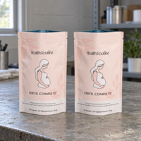 Sachets d'emballage personnalisés rose poudré pour compléments prénatals avec encoche de déchirement pour 60 capsules de vitamines de fertilité, pochette verticale