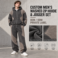 Ensemble jogging et sweat à capuche zippé pour homme, effet délavé, imprimé color block, 2 pièces en molleton bouclette pour tenue décontractée quotidienne