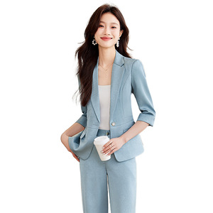 Women's Suit Set Cream Three Quarter Sleeve Lightweight Breathable Summer Elegant Style - Product Image 5