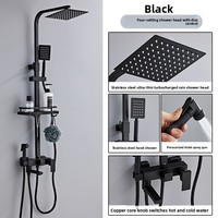 Ensemble de douche domestique en cuivre, robinet chromé mural, pommeau de douche pressurisé effet pluie et jet à bulles, design moderne carré, durable