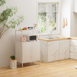 Buffet moderne en métal avec 2 portes en acier et étagère ouverte pour four à <span class=keywords><strong>micro</strong></span>-ondes pour la cuisine - Product Image 2