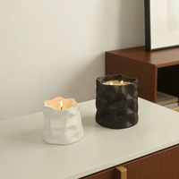 Nouveau Pot à Bougie en Céramique Créatif Gaufré Plissé, Forme d'Origami Irrégulière, pour le Remplissage de Cire, Fabriqué en Chine