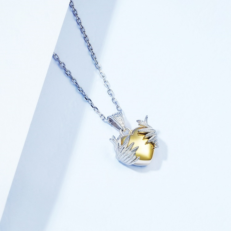 Collana Con Ciondolo Ali D'Angelo E Cuore – Argento 925 Con Opale Blu, Angelo Custode