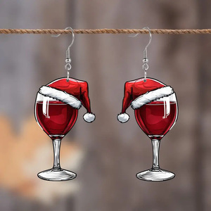 Brincos de Plástico em Formato de Taça de Vinho, Acrílico Plano, Decorações de Feriado, Dia dos Namorados, Rosa, Chapéu de Papai Noel - Mais Vendidos - Product Image 4