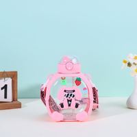 Bouteille d'eau Kawaii Bear sans BPA pour enfants 1000ml en plastique mignon Bubbule thé lait Portable école bouteilles à boire avec paille cadeau
