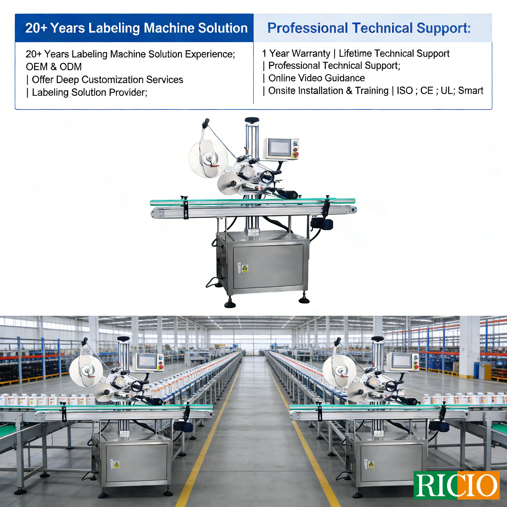 RICIO ODM Automatic Self Adhesive Single Flat Top square Carton Sheet Form Label Applicator Box Bill Sticker Labeling Machine
