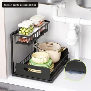 Étagère de rangement <span class=keywords><strong>sous</strong></span> évier en métal, double couche, multifonctionnelle, pour cuisine et salle de bain - Product Image 3