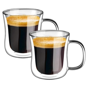 แก้วกาแฟทรงกระบอกสองชั้น ขนาด 8 ออนซ์ ทำจากแก้วบอโรซิลิเกต เก็บความร้อนได้ดี พร้อมหูจับ ใส ใช้ซ้ำได้ - Product Image 1