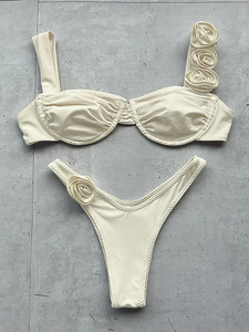 <span class=keywords><strong>Bikini</strong></span> sexy à bretelles pour femmes Ensemble <span class=keywords><strong>bikini</strong></span> deux pièces décoré de fleurs en 3D Maillots de bain brésiliens Maillots de bain fendus pour vacances à la plage - Product Image 6