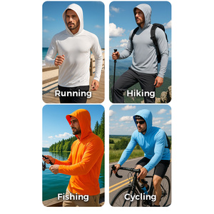 T-shirt da Uomo con Cappuccio a Maniche Lunghe, Comoda, Traspirante, 100% Poliestere, Asciugatura Rapida, Protezione UV UPF 50 - Product Image 4