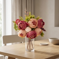 13-Zweige Seiden-Pfingstrosen Künstlicher Blumenstrauß mit Wickelkern Hochwertige Blumenarrangements für Hochzeit, Zuhause und Esstisch-Dekoration