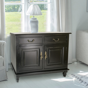 Armoire de rangement <span class=keywords><strong>vintage</strong></span> noire à 2 tiroirs et 2 portes - <span class=keywords><strong>Buffet</strong></span> de style rétro pour la maison, la chambre à coucher/le salon - Product Image 3