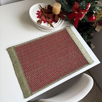Set de table carré en corde de papier tressée, résistant à la chaleur, en jute semi-fait main, tissé à la machine, avec pompons, style américain