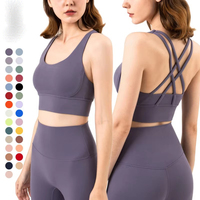 Soutien-gorge de sport léger et respirant pour femme avec logo personnalisé, bretelles croisées au dos, sans coutures, coussinets amovibles, taille moyenne