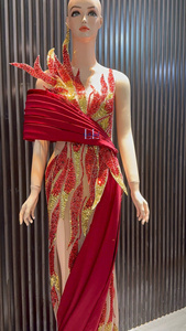 Elegante Vestido Trompeta de Manga Regular en Tela de Seda con Pedrería de Alta Gama, Cómodo, Transpirable y Antiarrugas para Eventos Nocturnos de Invierno - Product Image 2
