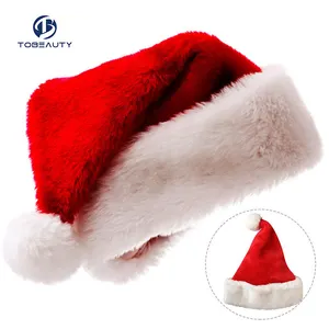 Custom Heavyweight Santa Hat Wholesale Unisex Classic Adult Kids Xmas Festival Holiday Velvet Christmas Hats Plush Santa Hat Cap