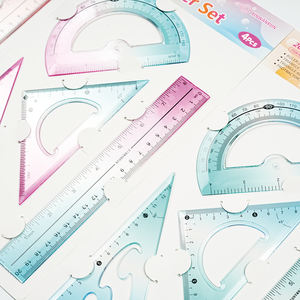 Juego de Reglas Geométricas de Plástico Transparente de Alta Calidad, Triángulo, Regla Recta, Protractor, para Estudiantes Escolares - Product Image 4