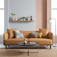 Canapé de bureau sectionnel moderne en cuir véritable en forme de L, canapé d'angle minimaliste avec chaise longue pour hall d'entrée ou salon