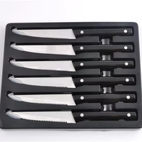 Ensemble économique de 6 couteaux à steak dentelés en acier inoxydable avec manche noir
