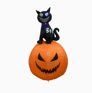 Gato Negro Inflable de Halloween Sentado <span class=keywords><strong>en</strong></span> una <span class=keywords><strong>Calabaza</strong></span> con <span class=keywords><strong>Cara</strong></span> Aterradora Tallada, Modelo Luminoso para Decoración de Jardín Exterior - Product Image 6