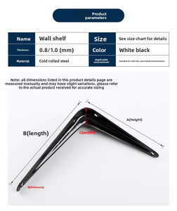 Support mural en acier noir en forme de L pour étagère à neuf points, support de fixation pour armoire de chambre à coucher, angle droit, GQK - Product Image 6
