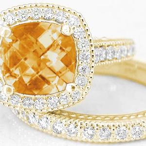 Bague en citrine claire, bague de naissance de novembre, or blanc, bague de fiançailles vintage en citrine - Product Image 2