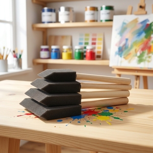 Lot de 4 pinceaux en mousse noire avec manche en <span class=keywords><strong>bois</strong></span>, <span class=keywords><strong>éponge</strong></span>s de 1, 2, 3 et 4 pouces, <span class=keywords><strong>l</strong></span>égers et durables, pour teintures, vernis et travaux manuels <span class=keywords><strong>sur</strong></span> grandes surfaces - Product Image 1