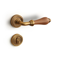 Poignée de porte intérieure en laiton antique et bois de noyer, poignée à levier vintage pour chambre à coucher, villa, avec serrure mécanique de confidentialité