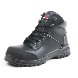 Double Density PU Sole Genuine Leather Water Resistant Steel Toe Safety Shoes Boots For Workman