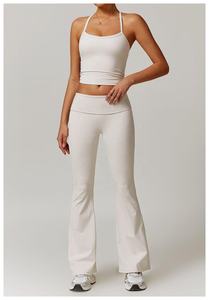 Ensemble de yoga pour femmes en tissu recyclé écologique, solide et respirant, soutien-gorge de sport à séchage rapide, pantalon évasé taille haute pour soulever les fesses, ensemble de 2 pièces - Product Image 4