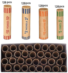 Emballages de pièces de monnaie préformés en papier kraft de qualité supérieure, assortis par valeur nominale, codés par couleur ABA pour un comptage et un stockage rapides des pièces de monnaie - Product Image 6